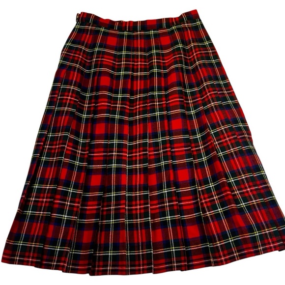 Brooks Brothers Vintage 100% Wool Red Blue Plaid A-Line Pleated Made in Scotland - Picture 3 of 10